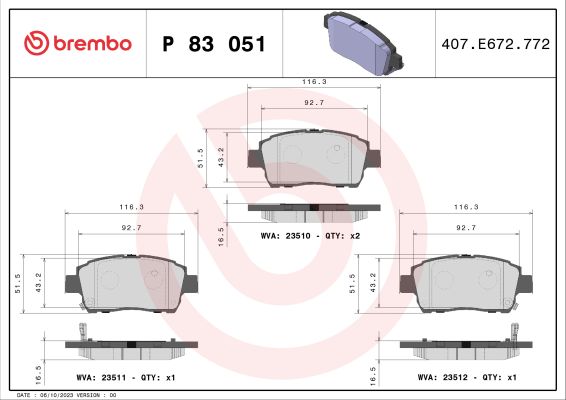 A.B.S. P 83 051 BREMBO Bremsbelagsatz, Scheibenbremse